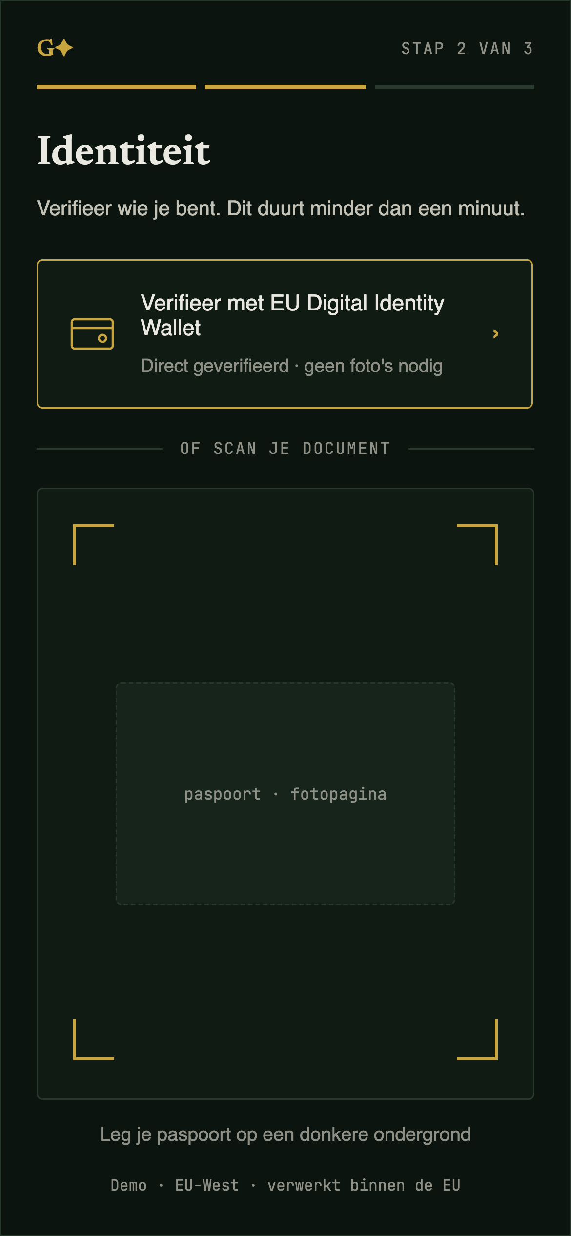 Gatekeeper mobile onboarding with EUDI wallet option